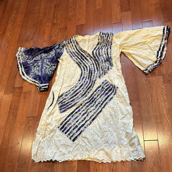 Vintage Style  Cream Lace and Ankara Midi Length Kaftan Size S/M - Picture 15 of 16